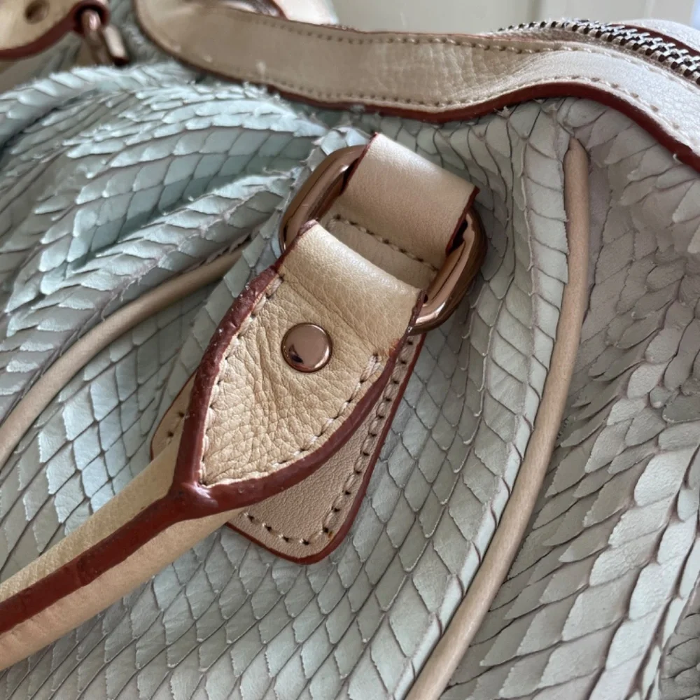 Cynthia Rowley Mint Green Scales Leather Satchel Crossbody Bag with‎ Tassel
